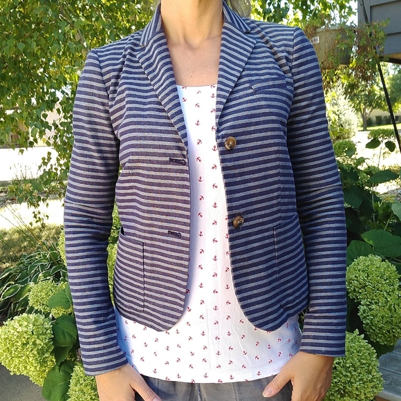 GAP chambray denim stripe blazer 0 (A9) - Picture 2 of 8